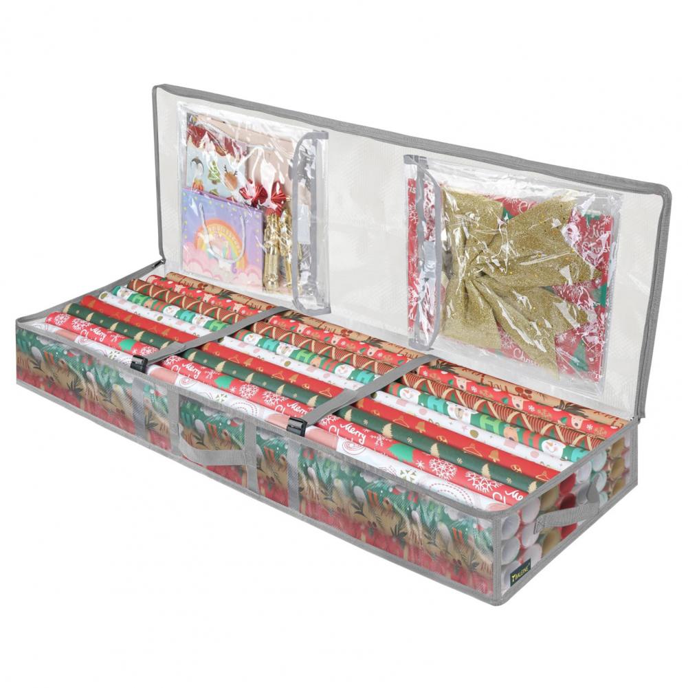 101*36*14cm Christmas Wrapping Paper Storage Bag Flexible Partitions Pockets Large Capacity Handle PE Gift Wrap Organizer Bag