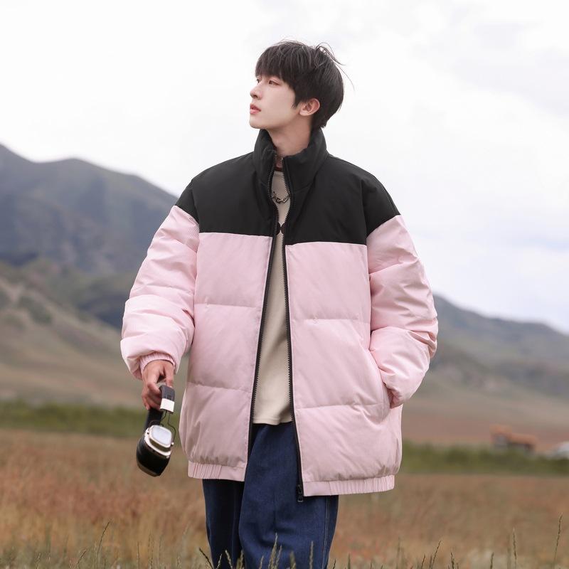 Short versatile winter new men's and women's same warm casual fashion splicing thickened stand-up neck down jacket