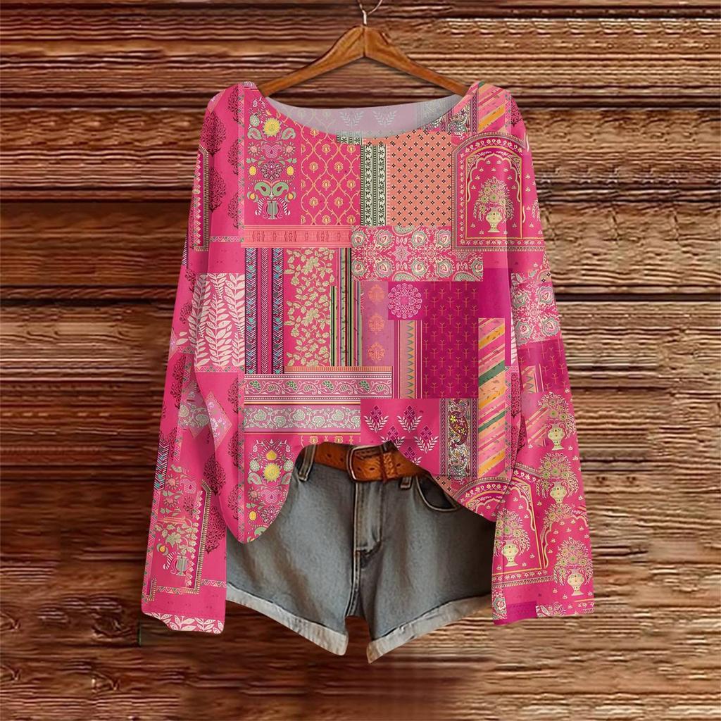 Langarmshirts für Damen Print Grafik T-Shirts Blusen Lässig Übergröße Basic Oberteile Pullover