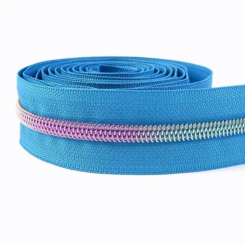 1/2/3/4/5M Meetee 5# Nylon Zipper Tapes Decor Rainbow Teeth Zips for Pocket Handbag DIY Coat Zip Repair Kit Sewing Accessories