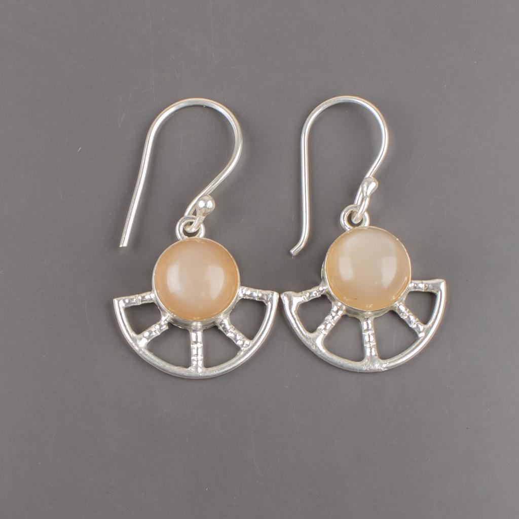 Peach Moonstone 925 Solid Sterling Silver Earrings, Handmade Gemstone Earrings Jewelry, Gifts For Wife Brand New Earrings