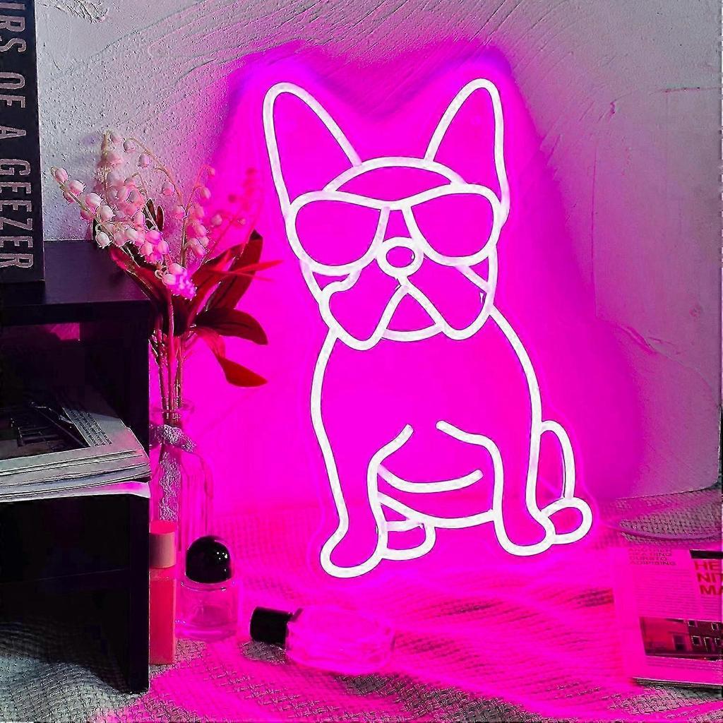 French Bulldog Neon Sign With Glasses, Pink Dimmable Led Wall Decor, Cute Frenchie Gift Idea  WSLIHV