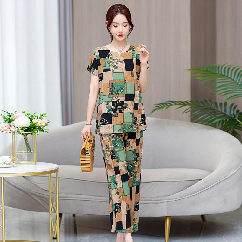 Plus Size Sommer-elegante Hosen-Sets für Frauen, Vintage-Druck, 2-teiliges Set, Damen-Outfit