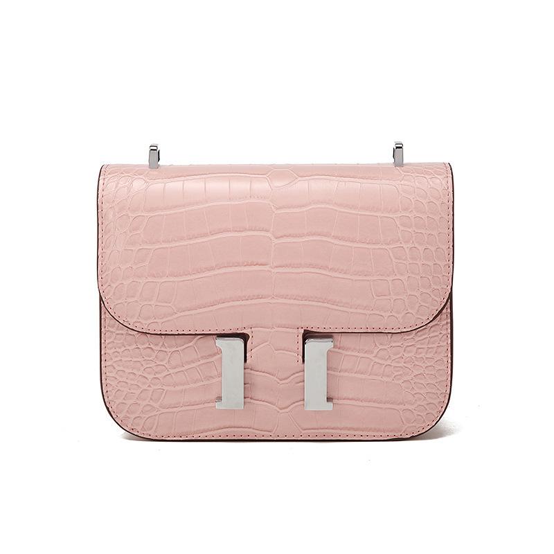 

Сумка Kangkang H пряжка візерунок крокодила сумка бортпровідниці жіноча нова високоякісна на плече через плече сумка-коробка сумка-тофу фабрика рожевий