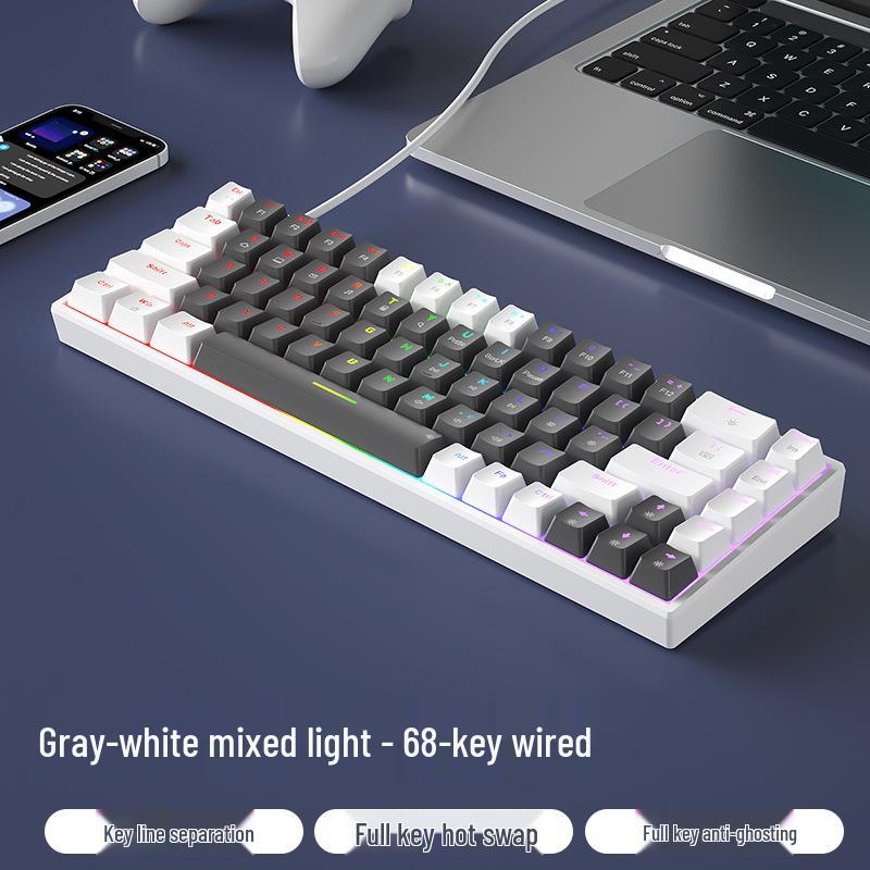 BOW Hot-Swappable Wired Mechanical Gaming Keyboard - Red/Brown Switch, 68-Key Compact Design