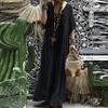 Damen V Neck Kleid Maxikleid Fackel Ärmel Oversize Lose Kaftan Promkleid Dress Vestido Robe Kleid