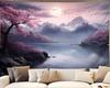 Japanese Cherry Blossom Tapestry Wall Hanging Asian Anime Nature Mountain Wall Art Calming Tapestries For Bedroom Living Room