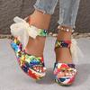 Fashion Women's High-heeled Sandals Fashion Round Head Open-toe Printed Waterproof Platform Side Butterfly Hitch Heel Shoes