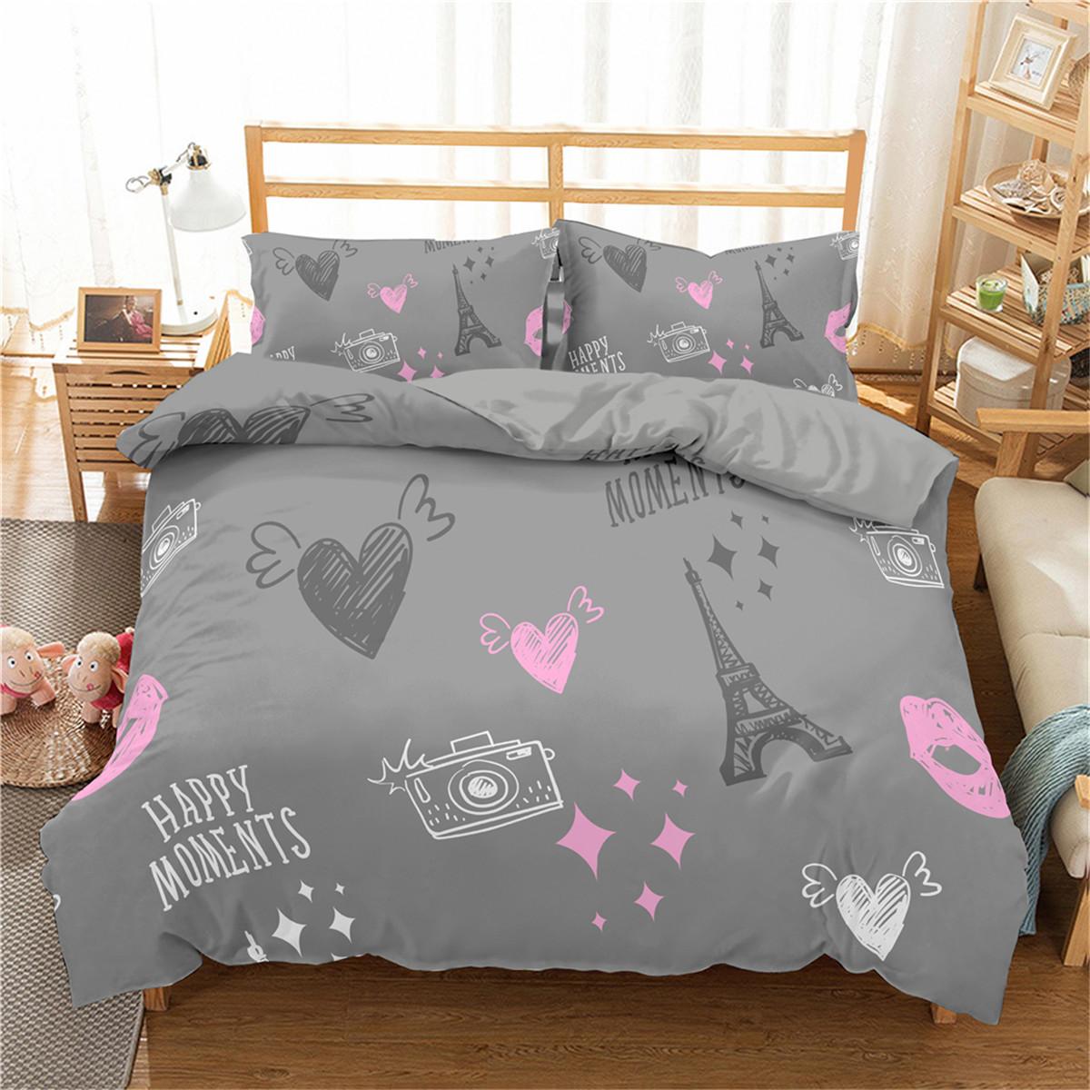 Comforter Cartoon Eiffel Tower King Size Paris Eiffel Tower Theme Bedding Set City View Romantic Pink 3 Pcs With 2 S Comforter (quilt)-EU Single(135*200cm)3pcs