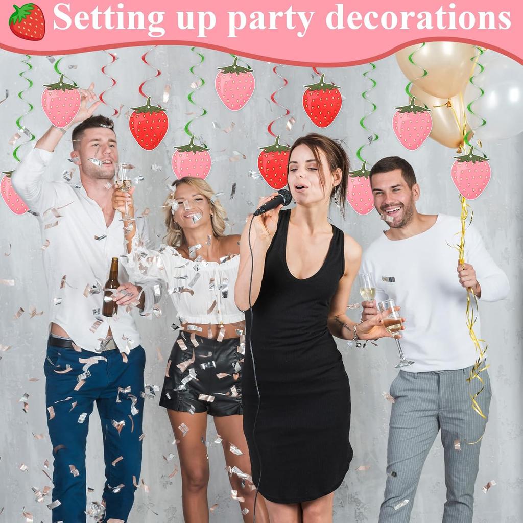 36 PCS Strawberry Hanging Swirl Banner, Strawberries Party Decorations Berry Theme First Birthday Hanging Swirl Ceiling Strawberries Birthday Banners