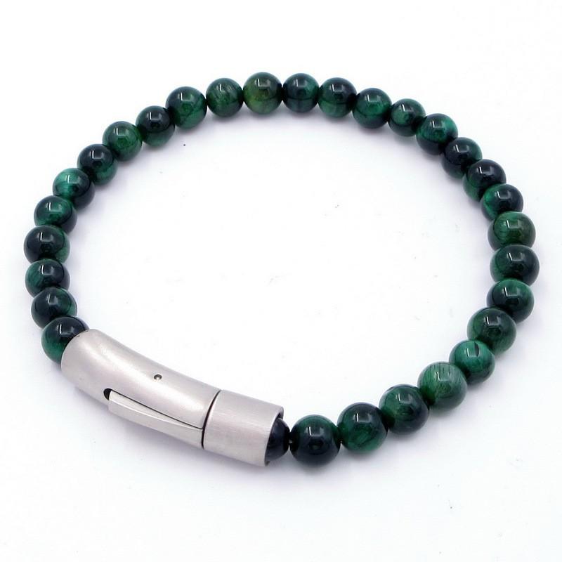 Stainless Steel Tigers Eye Beaded Bracelet Men Women Geometric Style Fashion OL Jewelry