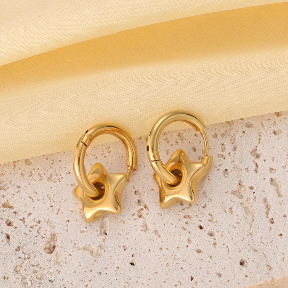 Fashionable Retro Gold Star Heart Hexagon Hoop Earrings for Women