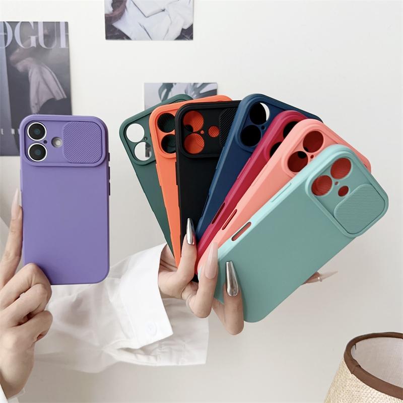 Slide Camera Lens Protection Shockproof Phone Case For iPhone 16E 15 14 Plus 13 12 Mini 11 16 Pro Max Soft Silicone Bumper Cover