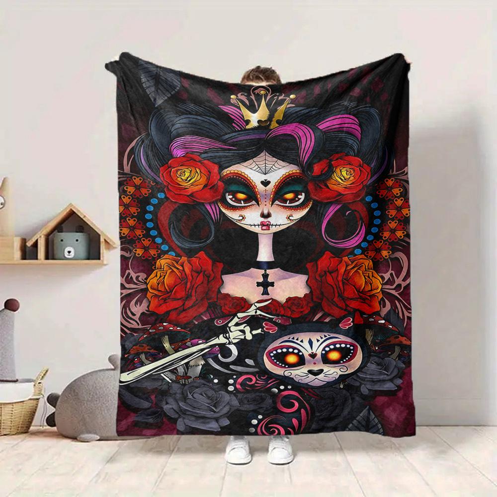 1PC Sugar Skull Design Print Blanket, Soft Throw Blanket - Warm & Cozy for Couch, Bed, Office, and Travel yy250912184