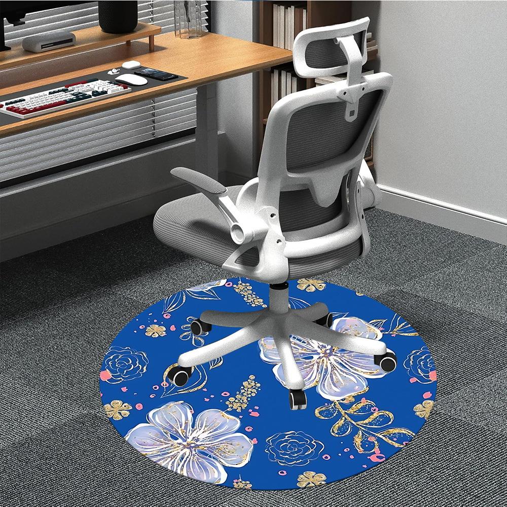 

1pc Floral Blue Pattern Office Round Rug, Non-slip, Soft and Durable Office Rug for Interior Decoration, Perfect for Office, Beautiful Decoration yy26 80cm by 80cm