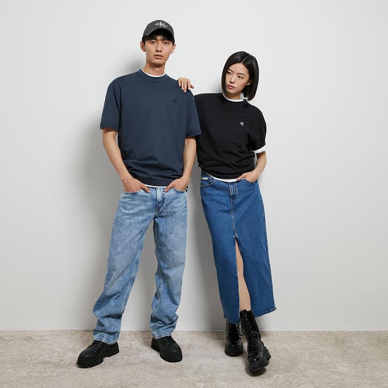 Calvin Klein Hero Series Embroidered Cotton Loose Short Sleeve T-Shirt Unisex Tops Ink-Blue 40HM229-412