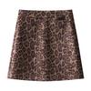 2024 Women's Khaki Suede Leopard Print Woolen Midi Skirt - New Autumn/Winter A-line Bodycon Design
