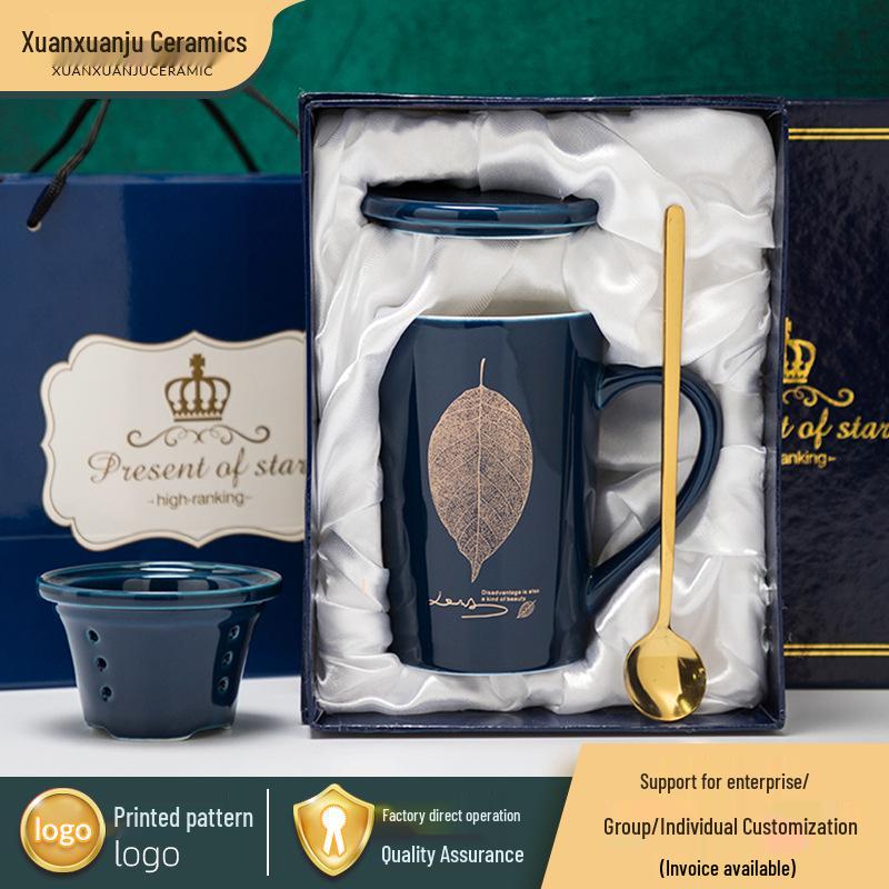 Ceramic Coffee & Tea Set with Lid, Spoon, Infuser, and Strainer - Gift Box Included