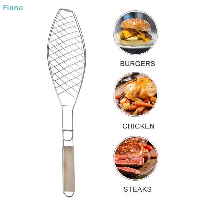 Cestello Grigliata Pesce in Acciaio Inossidabile, Supporto Pesce BBQ Antiaderente con Manico in Legno per Campeggio Esterno e Barbecue