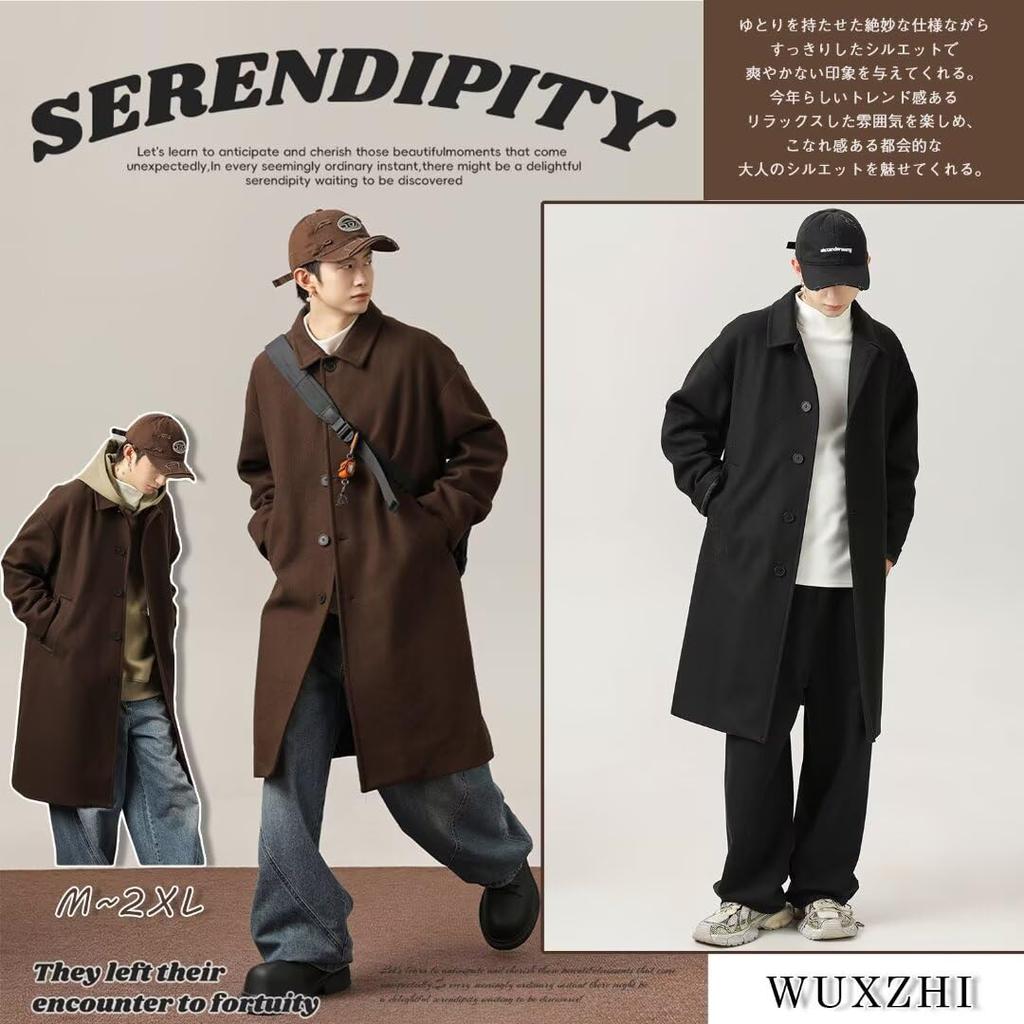 WUXZHI Chesterfield Coat with Turndown Collar and Trench Business Casual Windproof and Fashionable for and Spring Men's Coat, Long, Jacket,