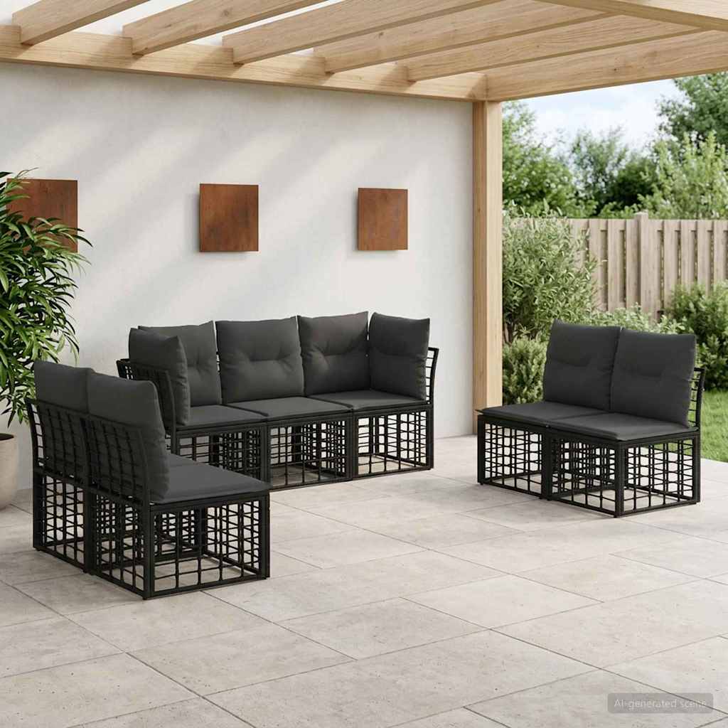 Outdoor Sofa Set Black Polyester