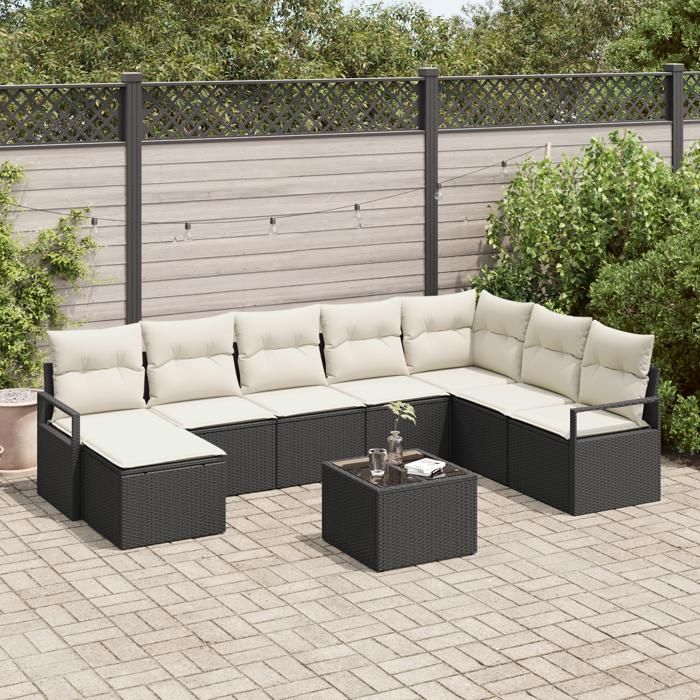 8-piece Garden Sofa Set with Brown Poly Rattan Cushions, 2-seater Garden Sofa with Storage 3355176