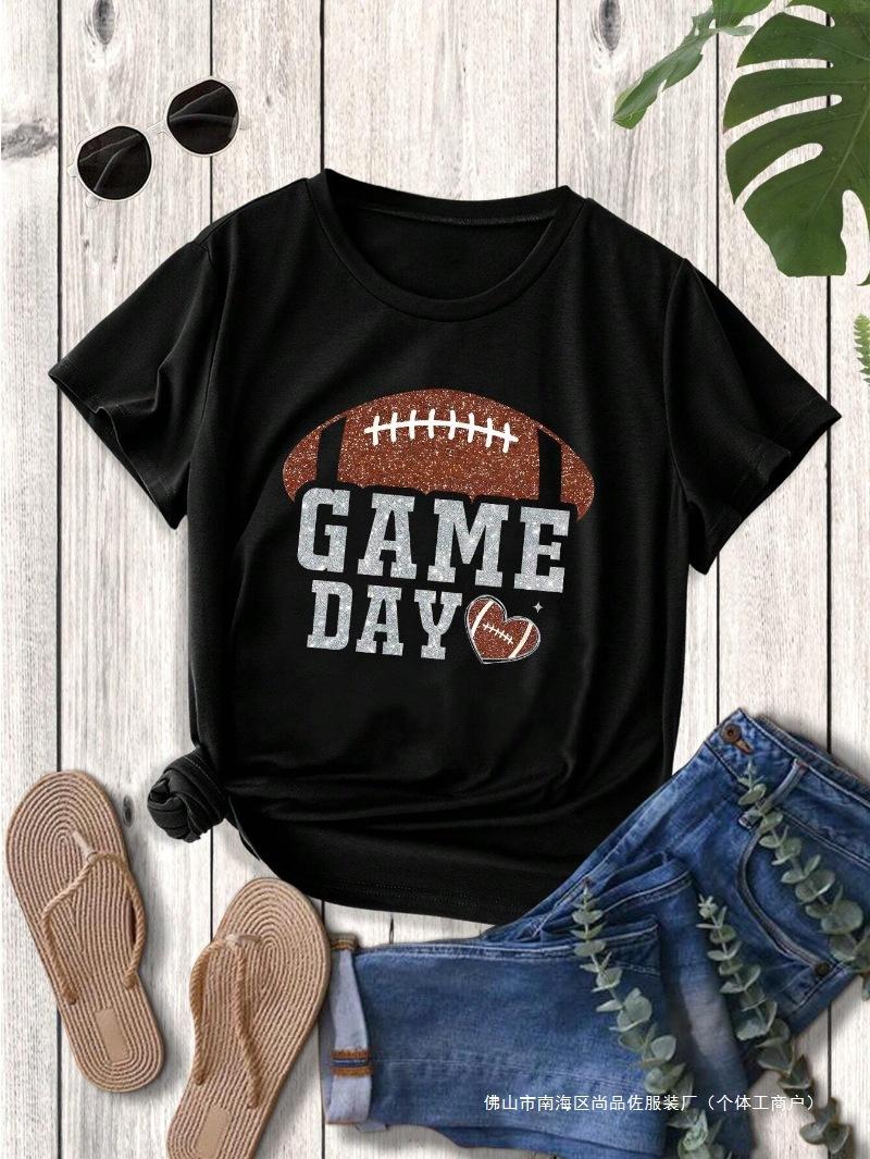 Womens Round Neck Short Sleeved Rugby Print Womens Loose Oversized Comfortable Tshirt Home Wear Womens Top S
