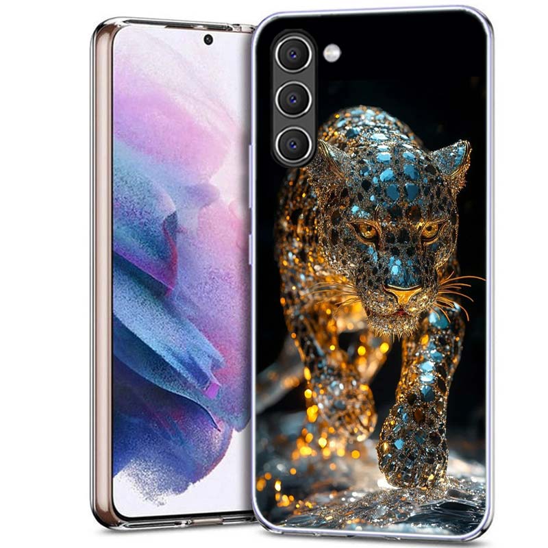 Cheetah and Illusion Diamond Gem Phone Case for Samsung A54 A14 A24 A34 A17 A37 A57 A55 A35 A25 A15 A13 A23 A33 A53 A07 A05S A04