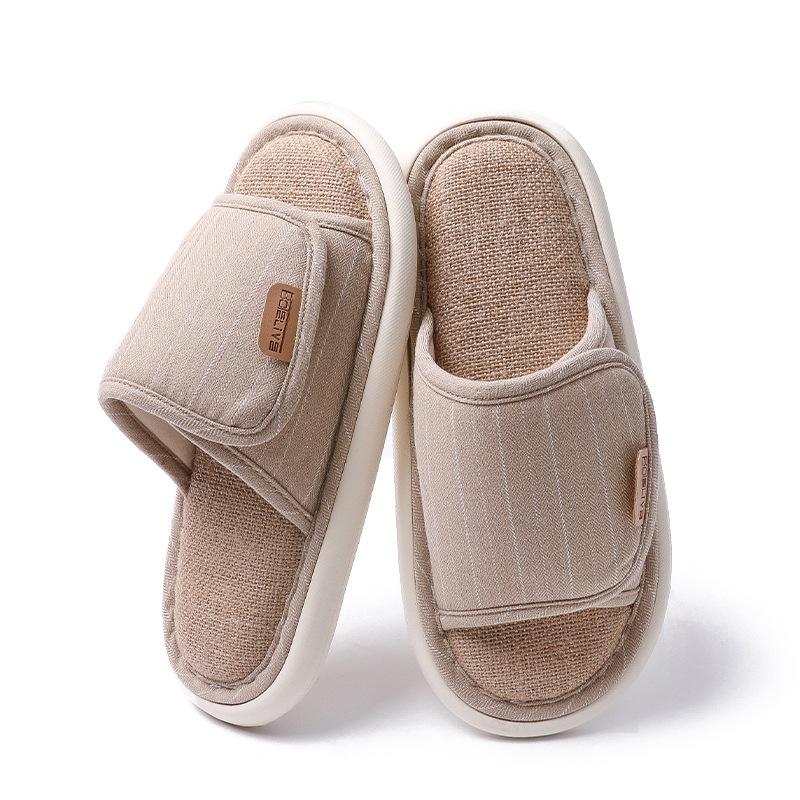 Japanese linen slippers female silent indoor couple home soft bottom non-slip breathable four-season slippers home men