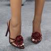 Weinrote Sandalen Damen Blume Kreuzriemen Slingback Offene Zehenpartie Hohe Absätze Nachtclub Abschlussball Hochzeit Pumps Damenschuhe