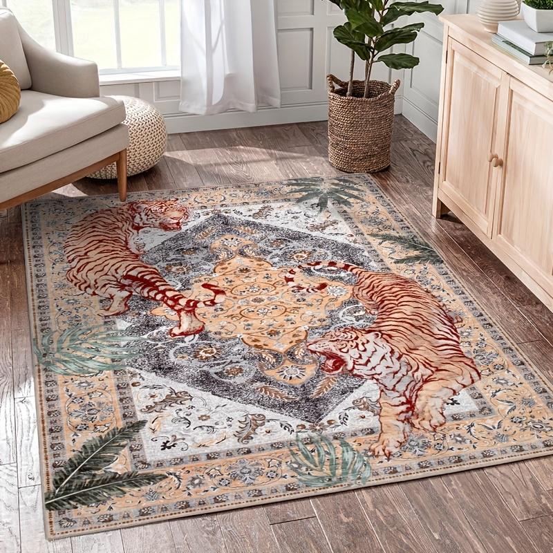 Ultra Thin Non Slip Tiger Pattern Mat Machine Washable Soft Durable Living Room Bedroom Dining Room Home Office Decor