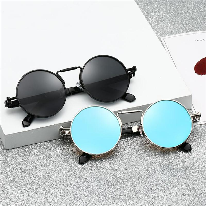 Retro Punk Spring Leg Round Sunglasses Men Metal Blue Myopia Lens Prescription Sun Glasses Women 0 -0.5 -0.75 To -6.0