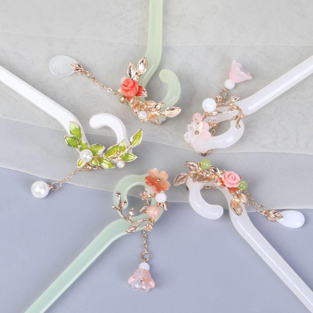 Acetic Acid Hanfu Hair Clip Pearl Flower Hairpin Fashion Chinese Style Hair Stick  Female