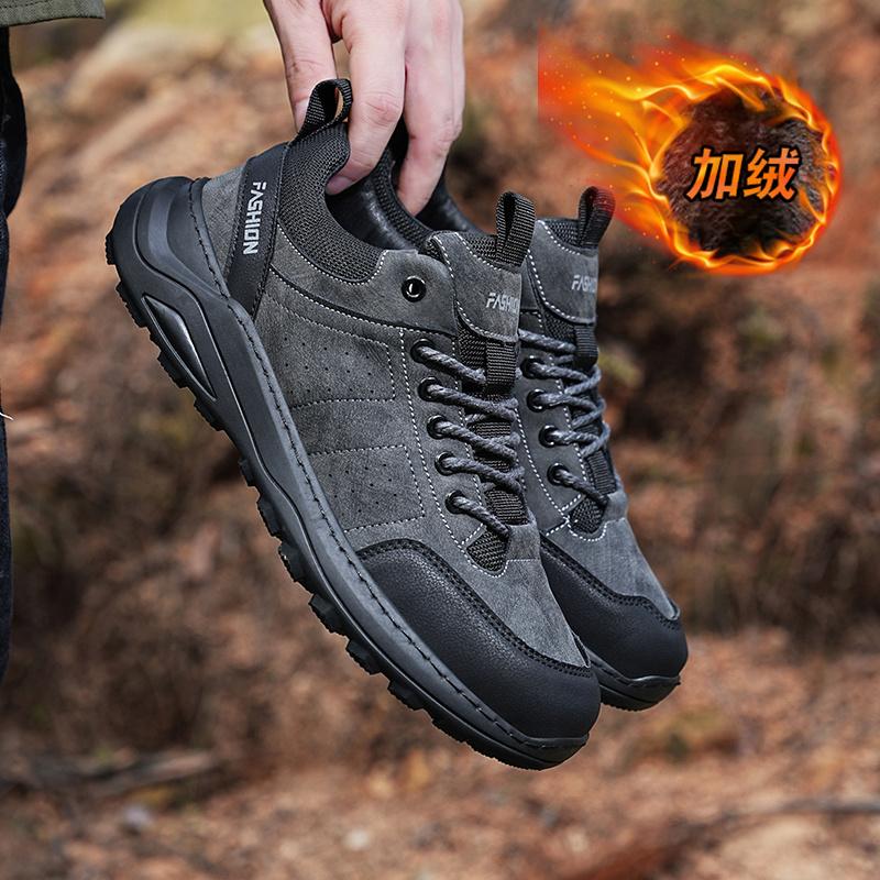 Winter Fur Warm Men's Hiking Work Shoes Anti-Skid Wear-resistant Hunting Tactical Sneakers Women Trekking Mountain Shoes