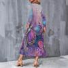 Women Plus Size V Neck Long Sleeve Butterfly Printed Black A Line Midi Dress With Pockets