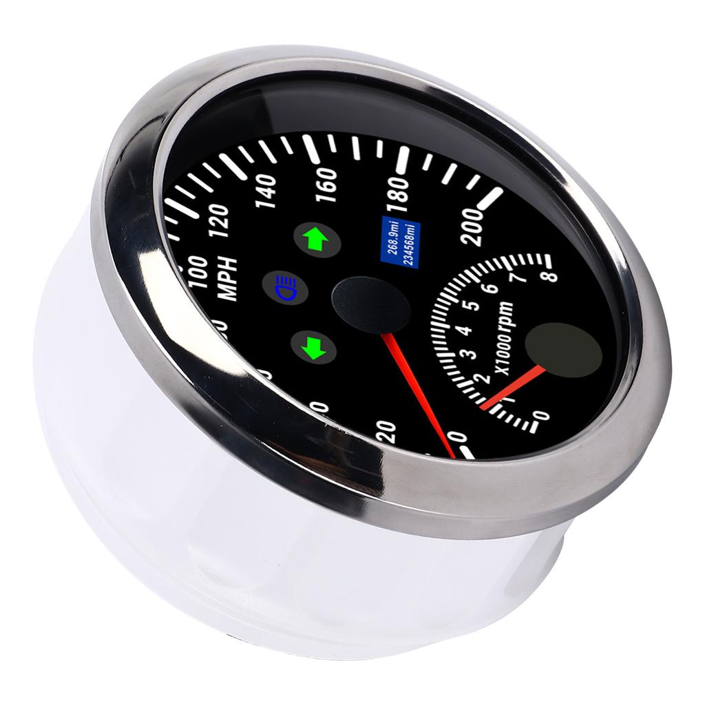 85mm 0‑200MPH GPS Speedometer 0‑8000rpm Tachometer Gauge Overspeed Alarm LCD Red Backlight for Car BoatBlack