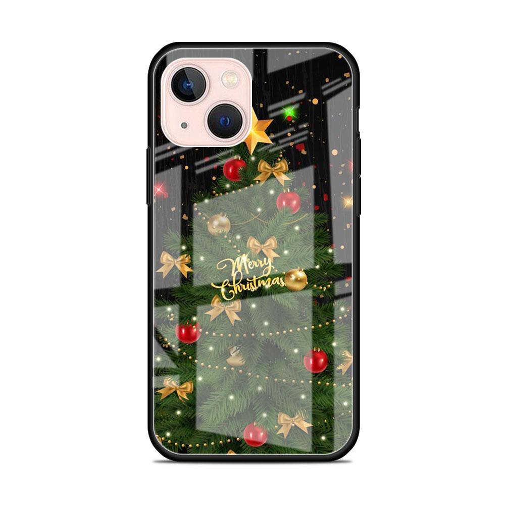 Snow Merry Christmas Glass Case For Apple iPhone 13 14 11 12 Pro 7 XR X XS Max 8 6 6s Plus 13Pro Tempered Phone Cover