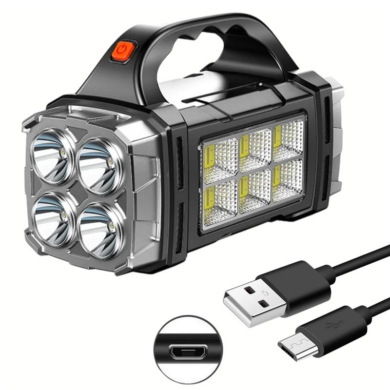 2024 Powerful LED Flashlight Solar+USB Rechargeable Lantren Ourdoor Portable Searchlight Torch Glare Waterproof Power Bank Light