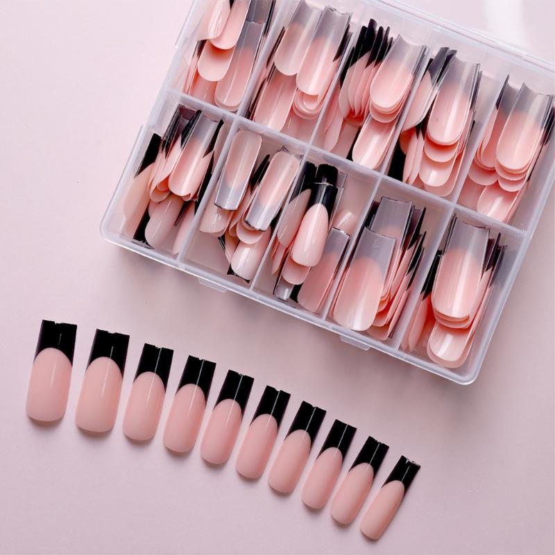 360x Artificial Nails French Black Tip False Nails Full Cover Stick on Nail Press On Nail False Nails Manicures Supplies
