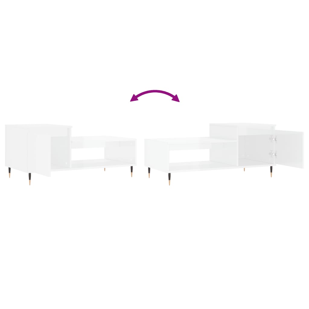 Stolik kawowy, biały o wysokim połysku, 100x50x45 cm