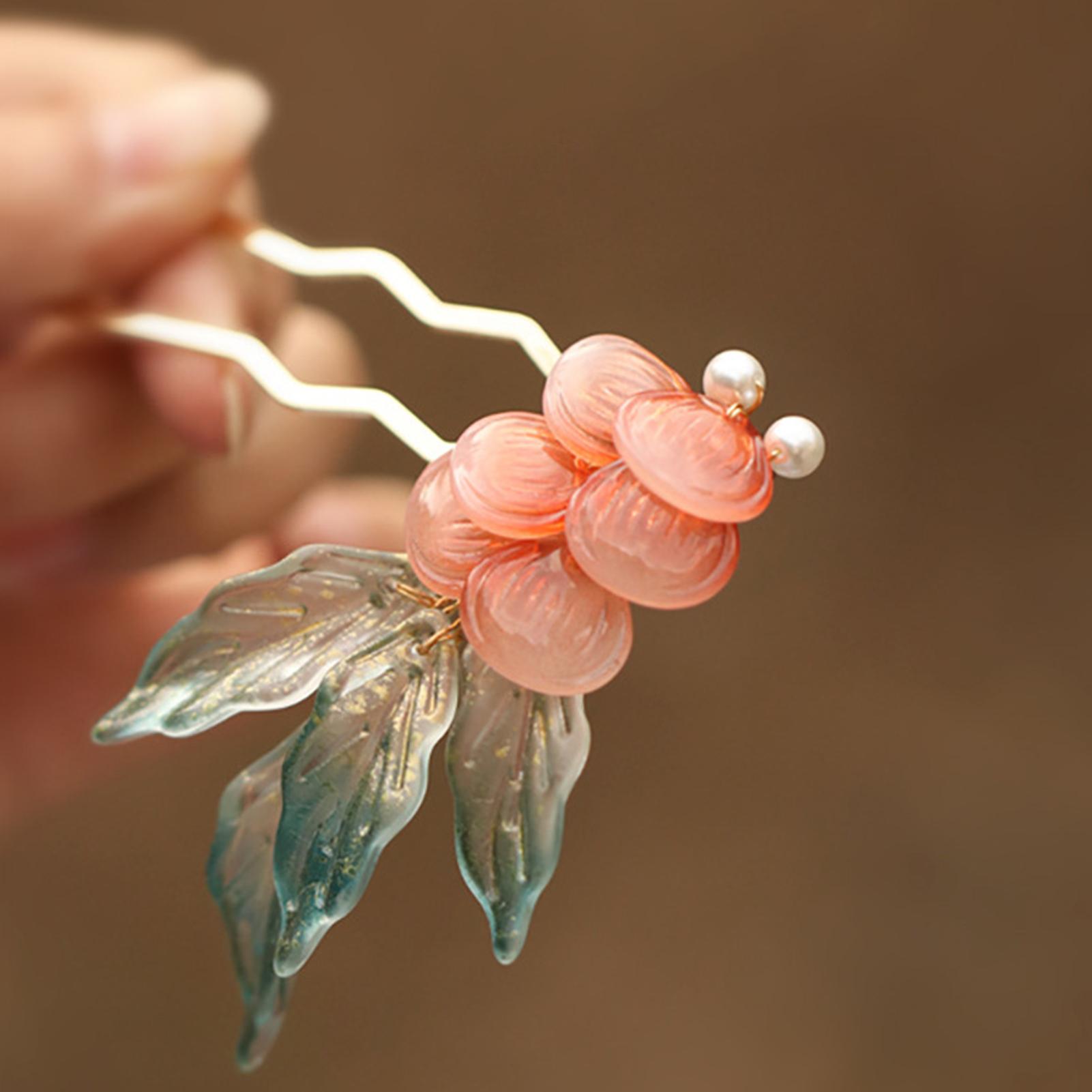 

U Shaped Hair Sticks Forks New Chinese Style Flower Leaf Hairpins Side Clips Pearls Tassel Decor Women Chignon Hair Jewelry