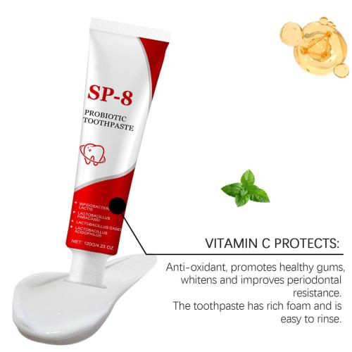 SP-8 Probiotic Whitening Toothpaste, Fresh Mint, Fluoride-Free Toothpaste for Adults, Gum Care & Enamel Protection, Deep Cleaning & Long-Lasting Fresh