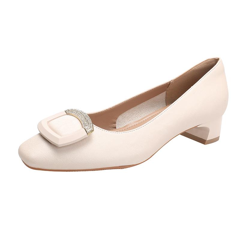 French Low-heeled Shallow-mouth Single Shoes 2025 New Spring and Autumn Huizhou Women's Shoes Soft Leather Square Head Not Tired Feet High Heels
