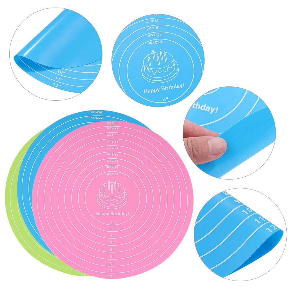 Resistant Dough Fondant Rolling Mat with Size Scale 12inch Cake Turntable Pad Silicone Baking Mat
