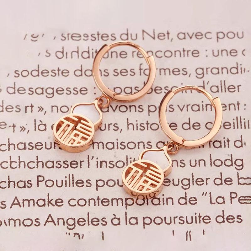 Exquisite Russian Purple Gold Gourd Lucky Earrings Retro Rose Gold Plated Ruby Hollow Earrings Jewelry (rose gold plated pair)