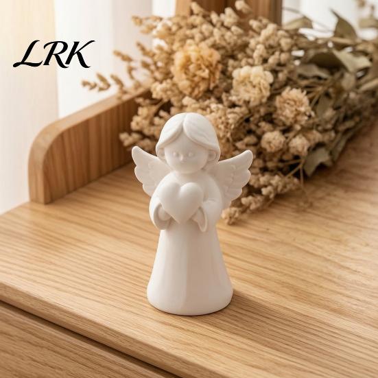 Nordic Style Aesthetic Art 3D Printed Angel Heart Statue, White Resin Praying Figurine for Love And Protection Symbol Living Room Bedroom, Minimalist
