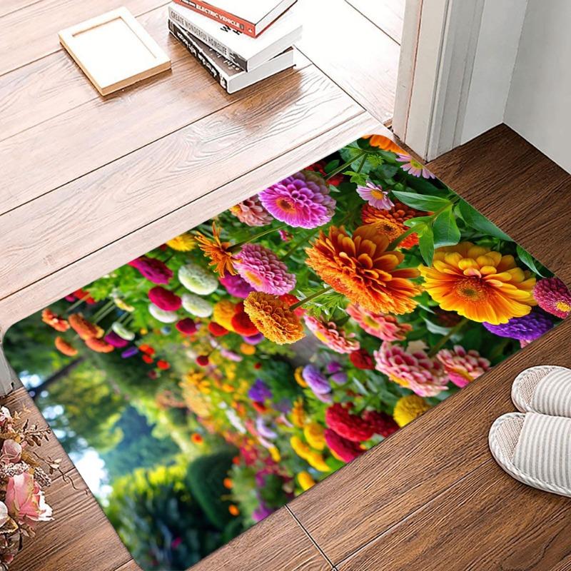 Beautiful Flowers Printing Non-Slip Small Rug Waterproof Easy Clean Floor Mat for Indoor Outdoor Use Durable Home Decor Fashion