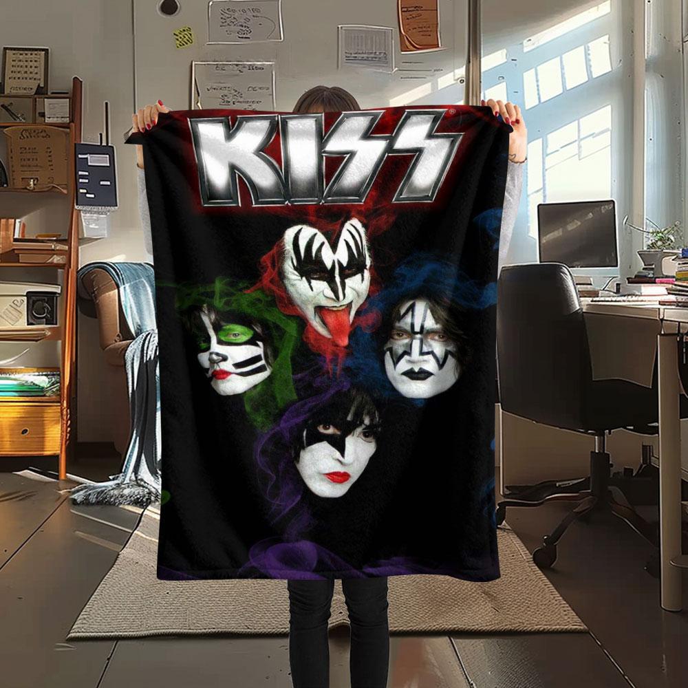 KISS rock band printing Flannel Blanket Bedroom Sofa Camping Warm blanket Gifts for family and friends-MJ002