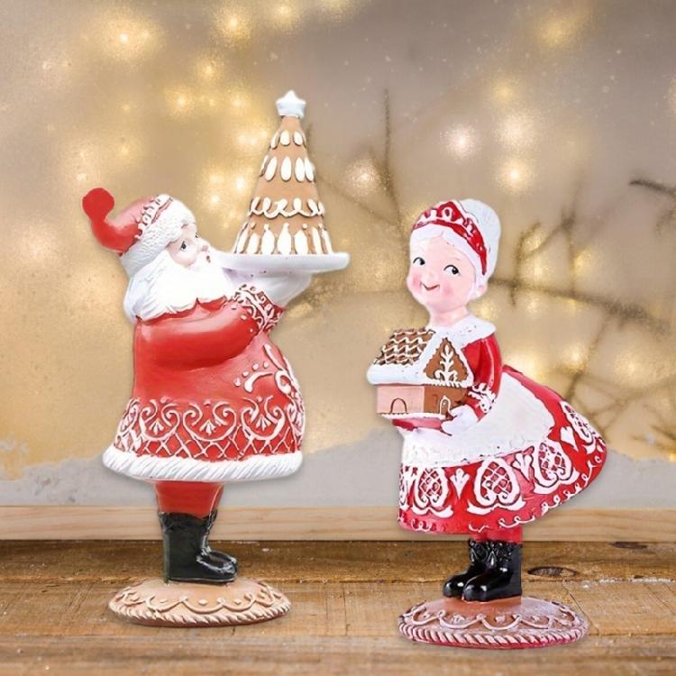 Creative Gingerbreads Santa Couple Christmas Sculptures Resins Tabletop Accent Ornament for Holiday Parties Celebration