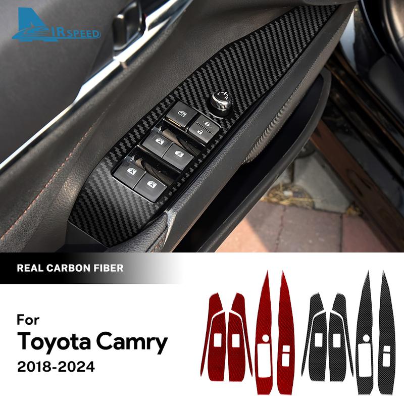 Real Soft Carbon Fiber For Toyota Camry 2018      2024 LHD RHD Car Window Lift Button Switch Panel Trim